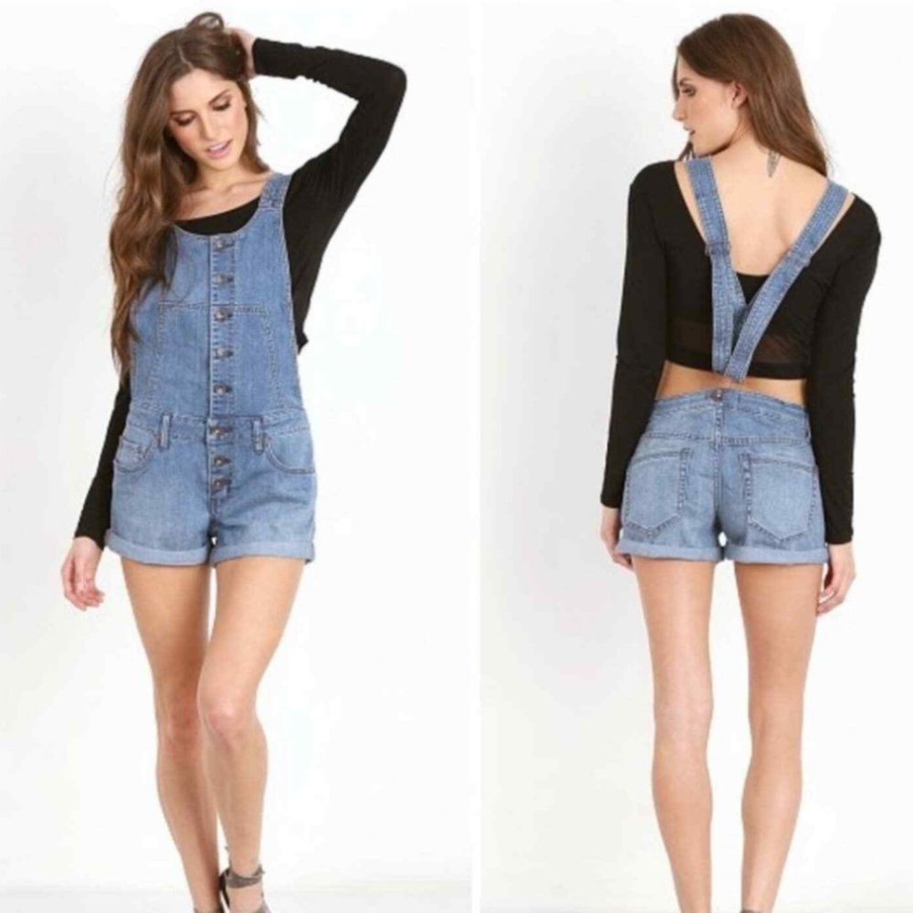 Free People Century Denim Short Overalls